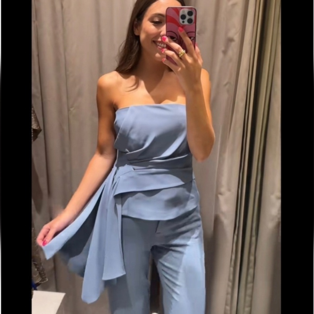 Zara Blue Strapless Crop Top - Picture 10 of 16